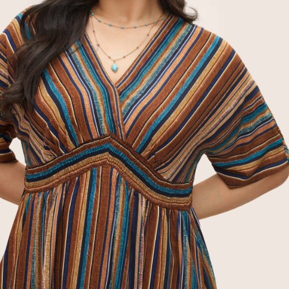 BloomChic Plus Size 3XL Striped Contrast Dolman Sleeve Shirred Pocket Dress - Picture 3 of 4